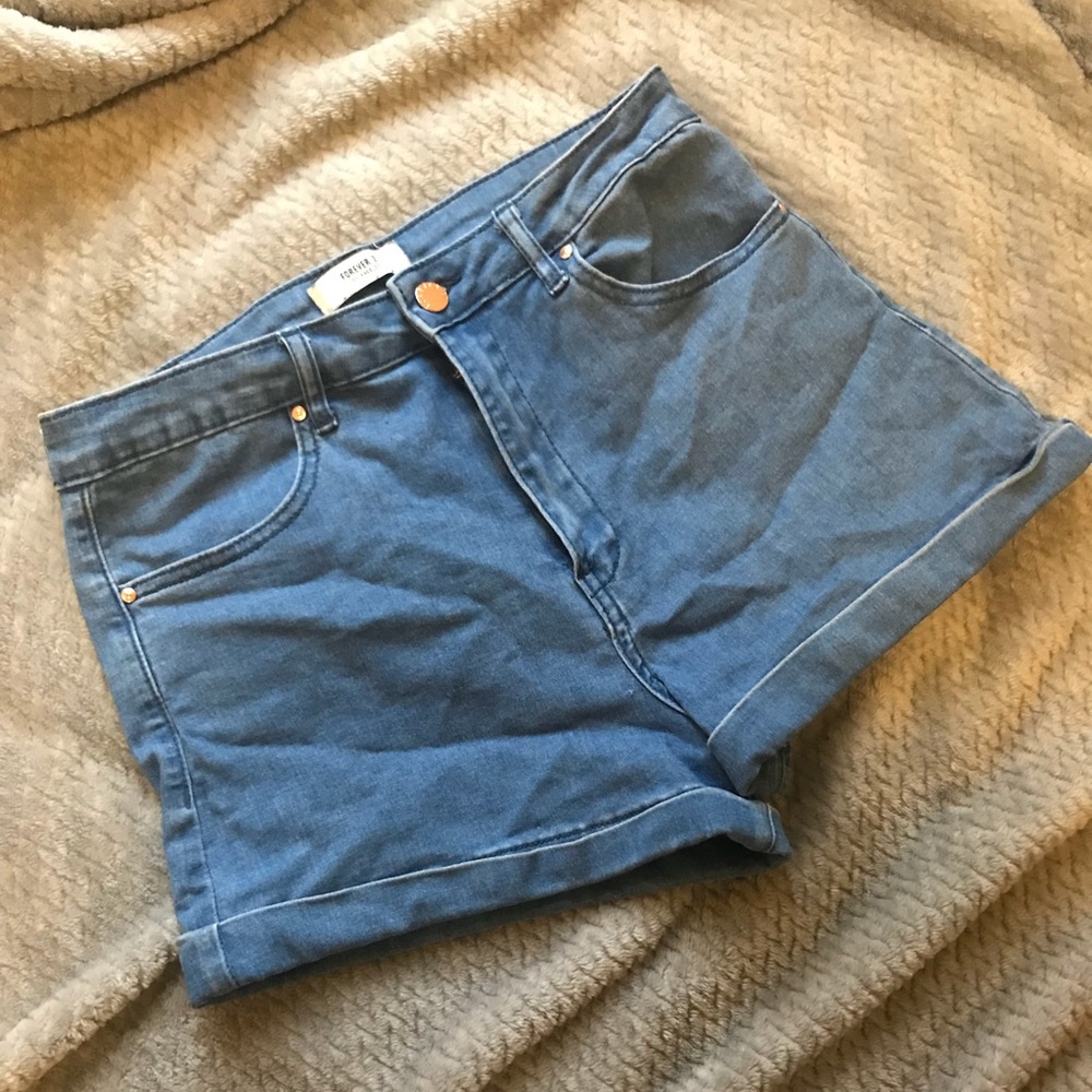 Blue denim high waist shorts